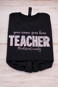Teacher Sequin Embroidered Crew Neck
